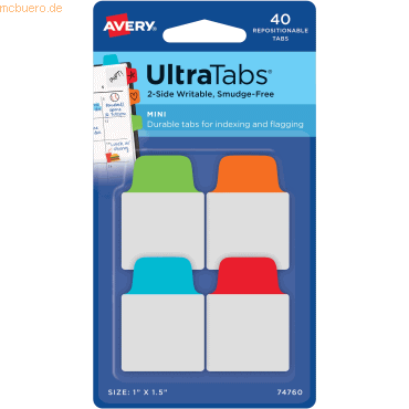 Avery Haftstreifen UltraTabs 25,4x38,1 mm grün, blau, rot, orange VE=4