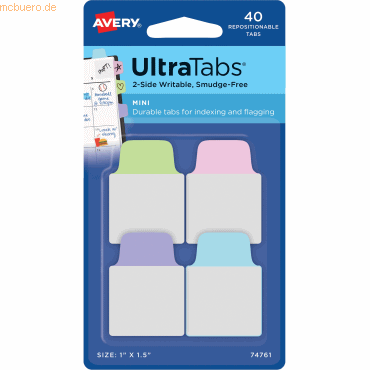Avery Haftstreifen UltraTabs 25,4x38,1 mm pastellfarbig VE=40 Stück