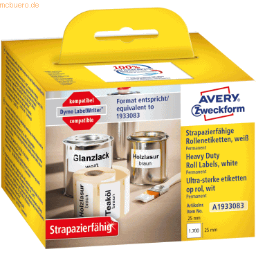 Avery Zweckform Rollen-Etiketten 25x25mm 2 Rolle/1.700 Etiketten weiß