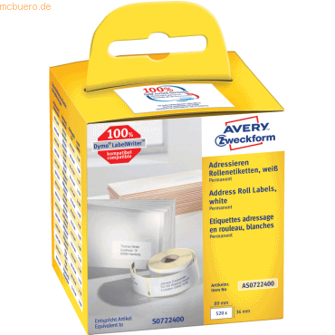 Avery Zweckform Rollenetiketten Adressieren 89x36mm VE=2x260 Stück