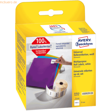 4004182617809 - Universal Rollenetiketten Papier 25 x 25 mm selbstklebend weiß 1000 Etiketten 1 Rolle