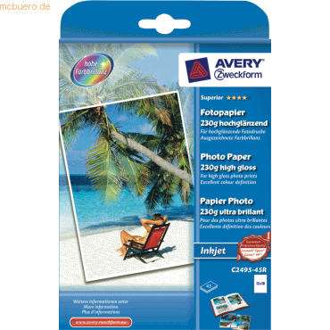 4004182027837 - Fotopapier Superior C2495-45R 13x18cm für Inkjet 230g weiß hochglänzend einseitig bedruckbar 4004182027837 AVERY Zweckform