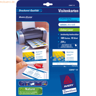 Avery Zweckform Visitenkarten Premium 85x54 mm 220 g/qm beidseitig bes