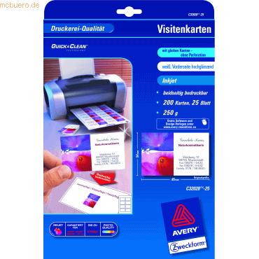 Avery Zweckform Visitenkarten Premium 85x54mm 240g/qm Inkjet glänzend/