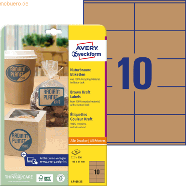 4004182171080 - Universaletiketten 25BL 105x57mm braun 4004182171080 AVERY ZWECKFORM L7108-25