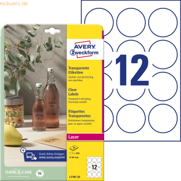 4004182177877 - Etiketten A4 60mm 25 Bogen 300 Etiketten transparent