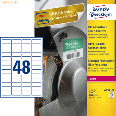 Avery Zweckform Etiketten ultraresistent 45,7 x 21,2mm weiß VE=1920 St