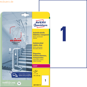 Avery Zweckform Etiketten antimikrobiell ablösbar A4 210x297mm 10 Boge