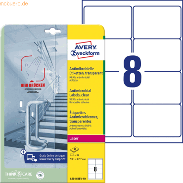 Avery Zweckform Etiketten antimikrobiell ablösbar A4 99,1x67,7mm 80 Et