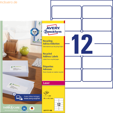 4004182171776 - Etikett LR7177-100 Recyclin Adress-E 991x423mm 4004182171776 Zweckform 1200 Stück 4004182171776 - Etikett LR7177-100 Recyclin Adress-E 991x423mm 4004182171776 Zweckform 1200 Stück