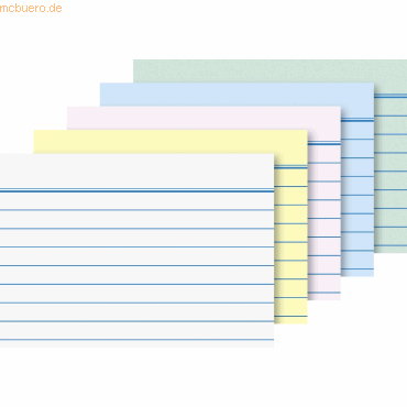 4003273291256 - 5 x Karteikarten A8 liniert farbig sortiert VE=100 Stück