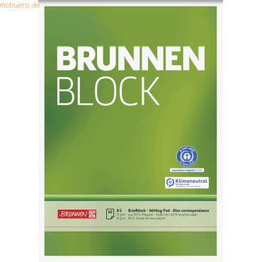 4003273571884 - 10 x Schreibblock Brunnen-Block A5 70g qm 50 Blatt RC blanko