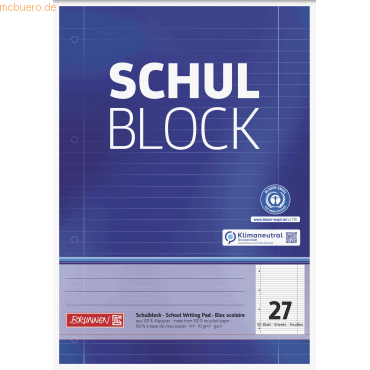 4003273571860 - 10 x Schulblock A4 70g qm 50 Blatt RC Lineatur 27 gelocht