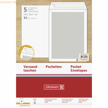 4003273695160 - 10 x Versandtasche B5 Papprückwand 120g qm HK weiß VE=5 Stück