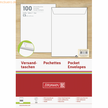 4003273637092 - 5 x Versandtaschen C5 Haftklebung 90g qm weiß VE=100 Stück