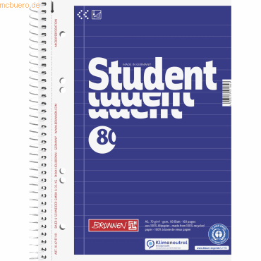 4003273571846 - Collegeblock 10-6787101 Student Recycling Lineatur 27 liniert mit Rand innen außen A5 70g blau 80 Blatt 4003273571846 Bru 4003273571846 - Collegeblock 10-6787101 Student Recycling Lineatur 27 liniert mit Rand innen außen A5 70g blau 80 Blatt 4003273571846 Bru