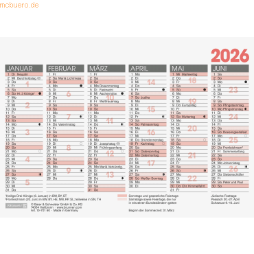4061947141979 - 25 x Tafelkalender A6quer 2026