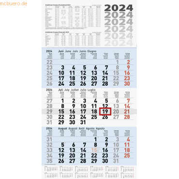 4061947113259 - Dreimonatskalender 30 x 555 cm blau 5-sprachig Datumschie