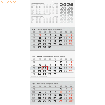 4061947142136 - 2 x 3-Monatskalender Wandkalender 32x74cm 3 Monatsblöcke 2026