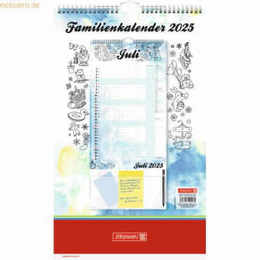 3 x Brunnen Familienkalender 25x41,5cm 1 Monat/Seite Aquarell 2025