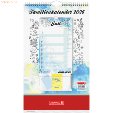 4061947142273 - 3 x Familienkalender 25x415cm 1 Monat Seite Aquarell 2026 4061947142273 - 3 x Familienkalender 25x415cm 1 Monat Seite Aquarell 2026