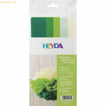 4007742194154 - 5 x Seidenpapier 50x70cm 20g qm grün   5 Farben VE=10 Bögen