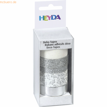 6 x Heyda DekoTape Papier 0,6-1,8cmx2-6,5m VE=5 Stück sortiert silber