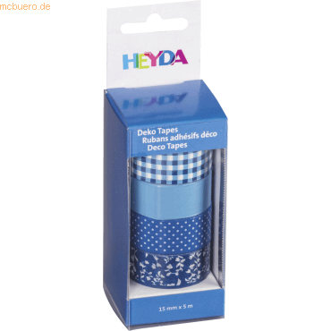 5 x Heyda DekoTape Papier 15mmx5m VE=4 Stück sortiert azur