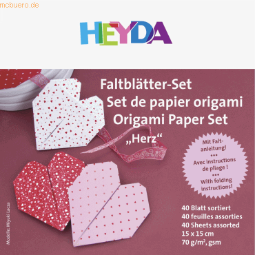 4005329121449 - 5 x Faltblatt Papier 15x15cm Herz 4 Motive Farben sortiert VE= 4005329121449 - 5 x Faltblatt Papier 15x15cm Herz 4 Motive Farben sortiert VE=