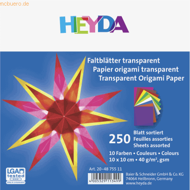 4005329113499 - 5 x Faltblatt Papier 10x10cm transparent VE=250 Blatt