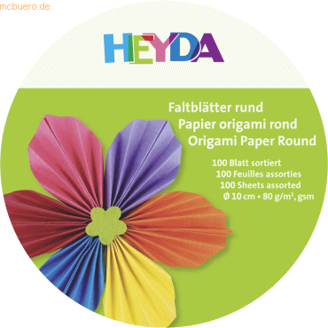 4005329115417 - 5 x Faltblätter rund Papier 10cm 10 Farben sortiert VE=100 Blatt