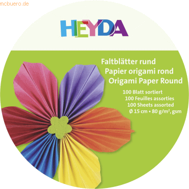 4005329115424 - 5 x Faltblätter rund Papier 15cm 10 Farben sortiert in VE=100 Bl