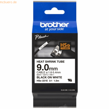 Brother Schrumpfschlauchkassette HSE-221E 9mm schwarz/weiß