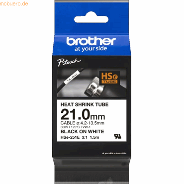 Brother Schrumpfschlauchkassette HSE-251E 21mm schwarz/weiß