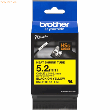 Brother Schrumpfschlauchkassette HSE-611E 5,2mm schwarz/gelb