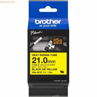 Brother Schrumpfschlauchkassette HSE-651E 21,0mm schwarz/gelb