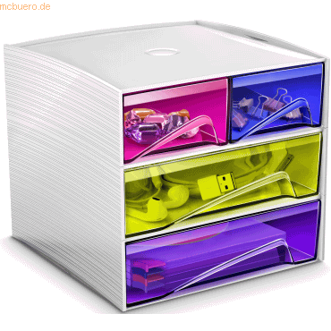 3462159005881 - Schubladenbox MyCube Happy 1032110811 weiß bunt-transparent 4 Schubladen geschlossen