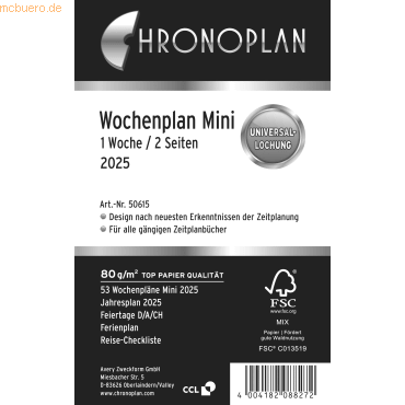 Chronoplan Wochenplan A7 Mini 1 Woche/2 Seiten Kalendarium 2025