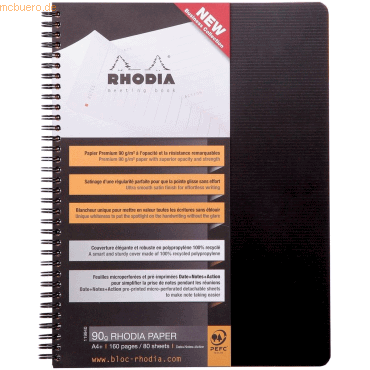 5 x Rhodia Notizbuch A4+ 80 Blatt Wire-O-Bindung 90g mit Vordruck schw