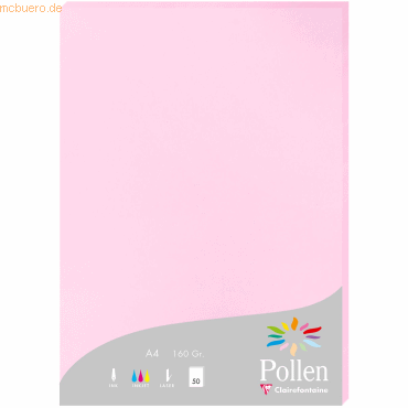 3329680142136 - 10 x Papier A4 Pollen 160g 50 Blatt bonbonrosa