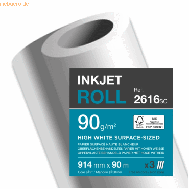 3329680261608 - 3 x Inkjetpapier-Rolle satiniert 914mm x 90m 90g qm wei 3329680261608 - 3 x Inkjetpapier-Rolle satiniert 914mm x 90m 90g qm wei