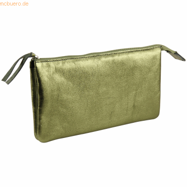 4 x Clairefontaine Tasche groß/flach Leder mit 2 Fächern 22x11cm green