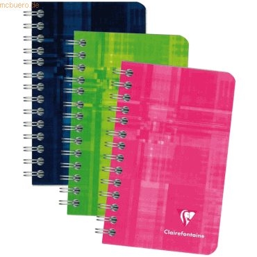 10 x Clairefontaine Spiralheft 7,5x12cm liniert 50 Blatt farbig sortie