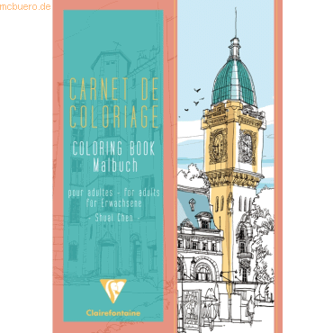 3329680975055 - 5 x Malbuch für Erwachsene 21x297cm 120g qm Stadt grün