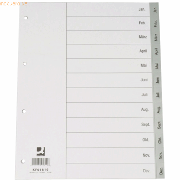 5705831018198 - Kunststoffregister KF01819 Januar-Dezember A4 012mm graue Taben 12-teilig 5705831018198 Q-connect