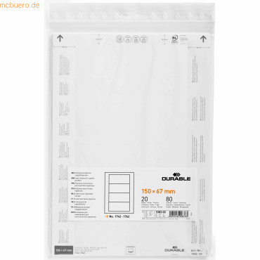 Durable Einsteckschild für Logistiktasche 150x67mm weiß Beutel VE=80 S