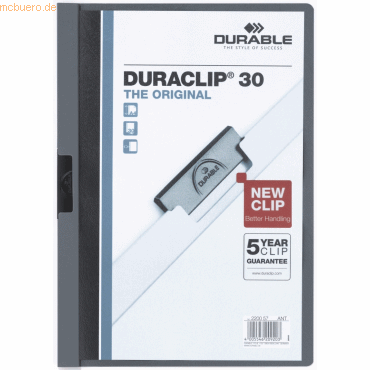 Durable Klemmmappe Duraclip Original 30 bis 30 Blatt A4 anthrazit/grau