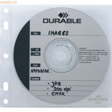 Durable CD-Hülle CD/DVD Cover File mit Lochung transparent VE=10 Stück