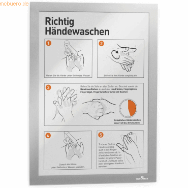 4005546726649 - DURABLE Duraframe® Handhygiene Info-Rahmen A4 Informationsrahmen für Hygienevorschriften in Büro und Betrieb 1 Beutel = 2 Stück silber