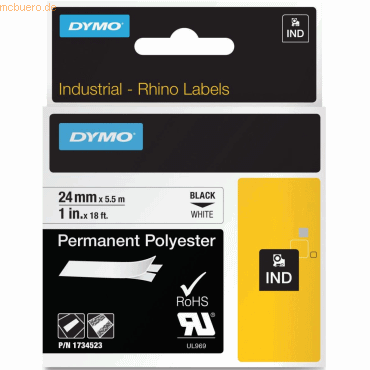 Dymo Schriftbandkassette Rhino Band ID1 Polyester laminiert 5,5mx24mm